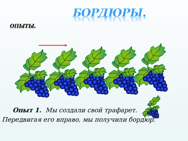  Опыт 1. Мы создали свой трафарет. Передвигая его вправо, мы получили бордюр. 