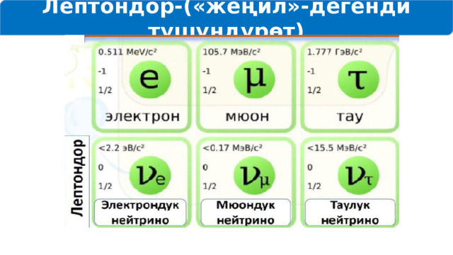 Лептондор-(«жеңил»-дегенди түшүндүрөт) 