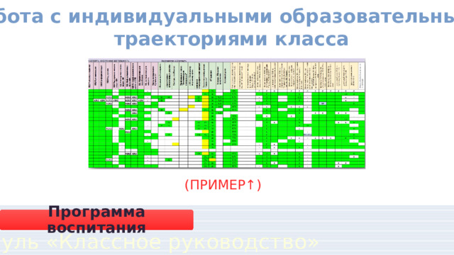 Работа с индивидуальными образовательными траекториями класса (ПРИМЕР↑) Программа воспитания Модуль «Классное руководство» 