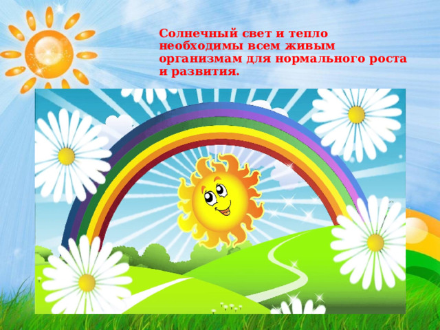 Солнечный свет и тепло необходимы всем живым организмам для нормального роста и развития.  