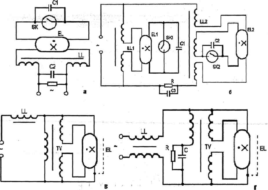 Бесстартерные схемы включения люминесцентных ламп