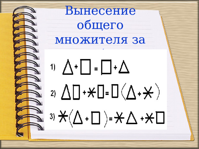 Вынесение общего множителя за скобки. 