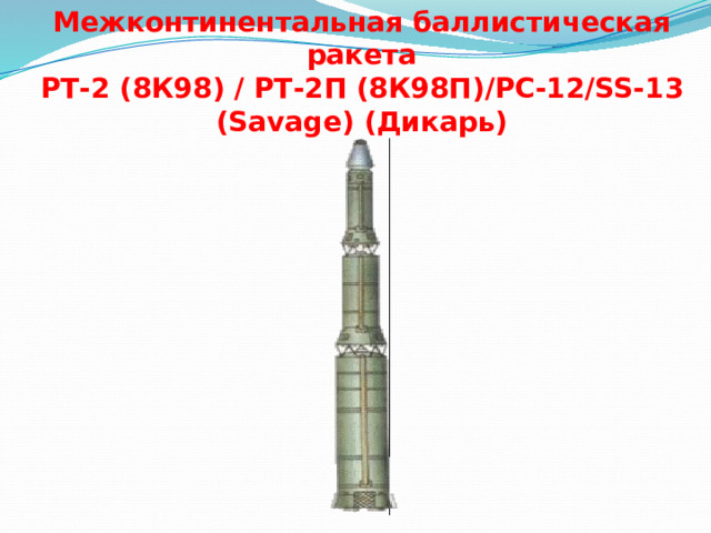 Межконтинентальная баллистическая ракета  РТ-2 (8К98) / РТ-2П (8К98П)/РС-12/SS-13 (Savage) (Дикарь) 