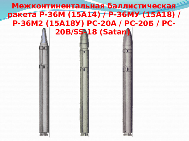 Межконтинентальная баллистическая ракета Р-36М (15А14) / Р-36МУ (15А18) / Р-36М2 (15А18У) РС-20А / РС-20Б / РС-20В/SS-18 (Satan)  