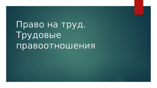 Право на труд. Трудовые правоотношения 