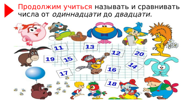 Продолжим учиться называть и сравнивать числа от одиннадцати до двадцати . 