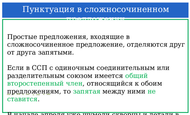 Укажите сложносочиненные предложения с общим второстепенным