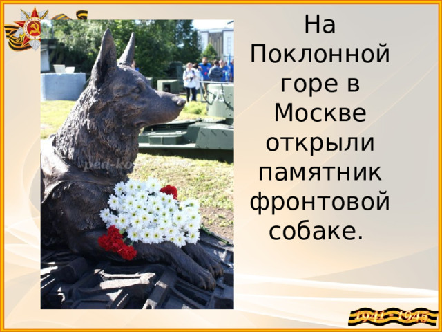 На Поклонной горе в Москве открыли памятник фронтовой собаке.  