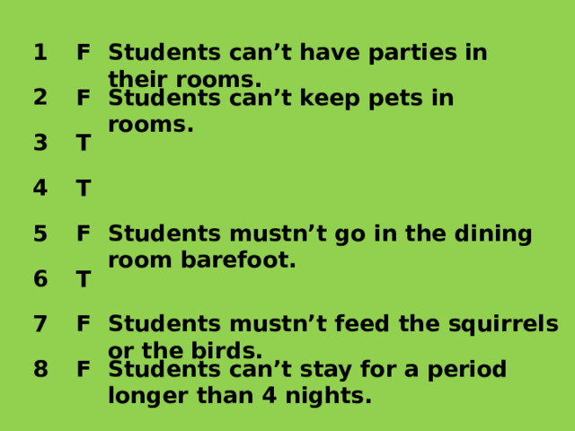 Students can only have parties in their. Students can only have Parties in their Rooms. Students mustn't Wear Shoes in the Dining Room перевод на русский.