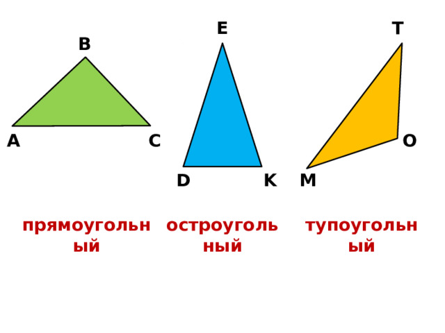 E T B A C O D K M прямоугольный остроугольный тупоугольный 