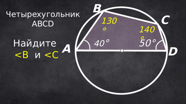 B Четырехугольник  ABCD С 130 ° 140 ° Найдите   40 ° 50° А D  