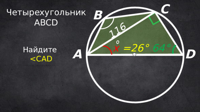 С Четырехугольник  ABCD 116° B х =26° 64° Найдите   А D  