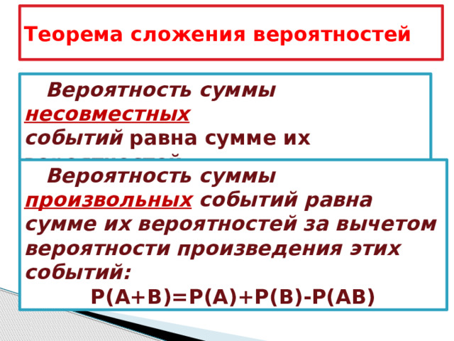 Сложение вероятностей несовместных событий презентация