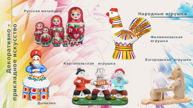 Декоративно – прикладное искусство Русская матрёшка Народные игрушки Филимоновская игрушка Богородская игрушка Каргопольская игрушка  05.08.20ГГ Дымково Презентация  
