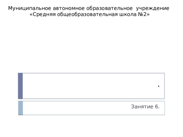 Муниципальное автономное образовательное учреждение «Средняя общеобразовательная школа №2» . Занятие 6. 