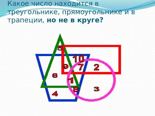 Какое число находится в треугольнике, прямоугольнике и в трапеции,  но не в круге?   