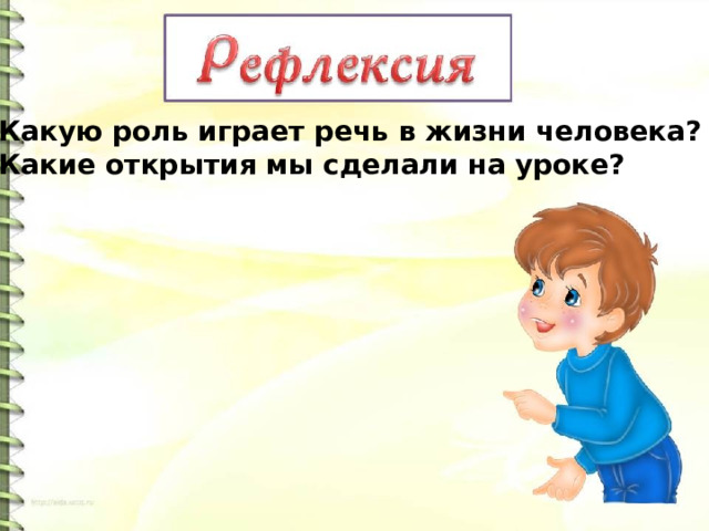 Какую роль играет речь в жизни человека? Какие открытия мы сделали на уроке?  