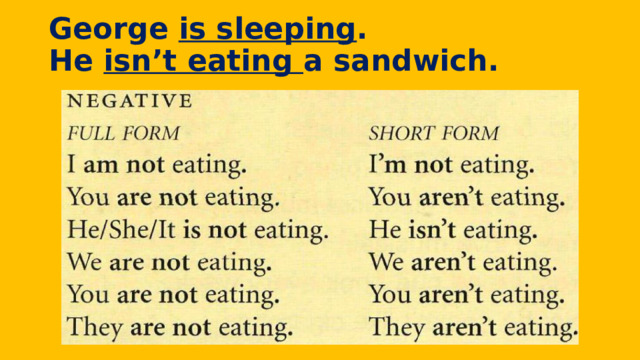 George is sleeping . He isn’t eating a sandwich. 