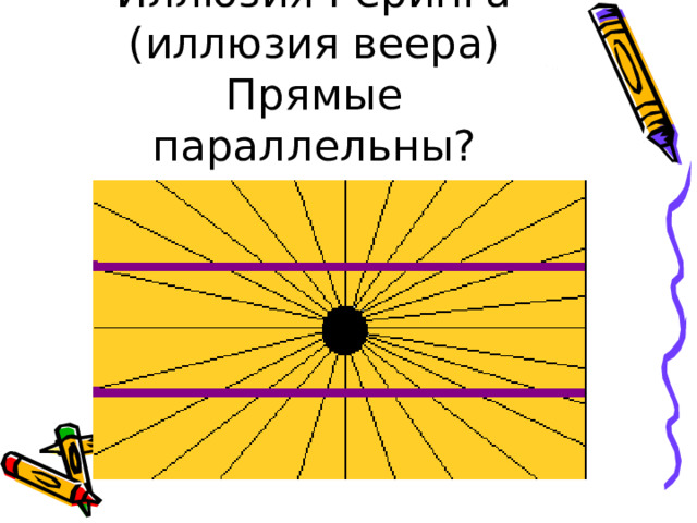 Иллюзия Геринга (иллюзия веера)  Прямые параллельны?   