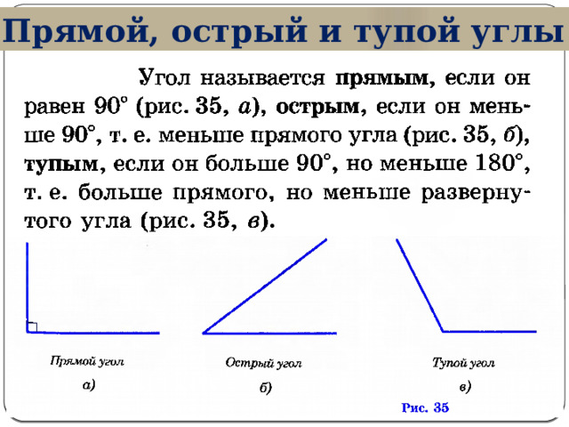 Прямой, острый и тупой углы 