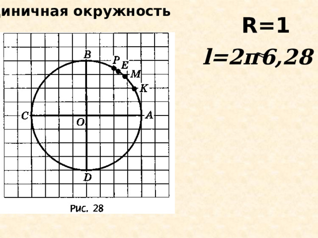 Единичная окружность R=1 l=2π 6,28 