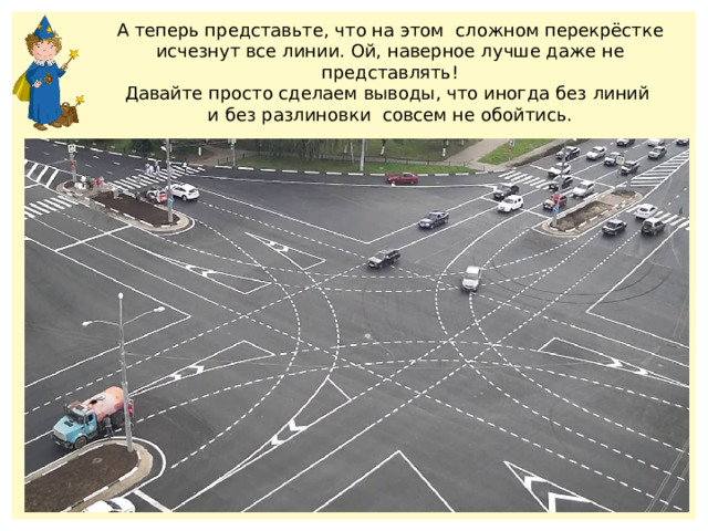 А теперь представьте, что на этом сложном перекрёстке исчезнут все линии. Ой, наверное лучше даже не представлять! Давайте просто сделаем выводы, что иногда без линий и без разлиновки совсем не обойтись. 