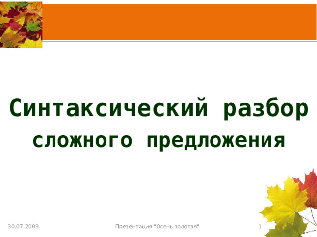  Синтаксический разбор сложного предложения 30.07.2009  Презентация 