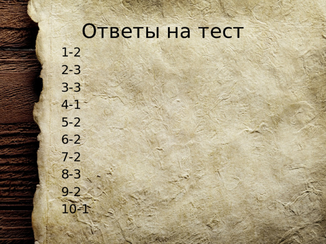 Ответы на тест 1-2 2-3 3-3 4-1 5-2 6-2 7-2 8-3 9-2 10-1 