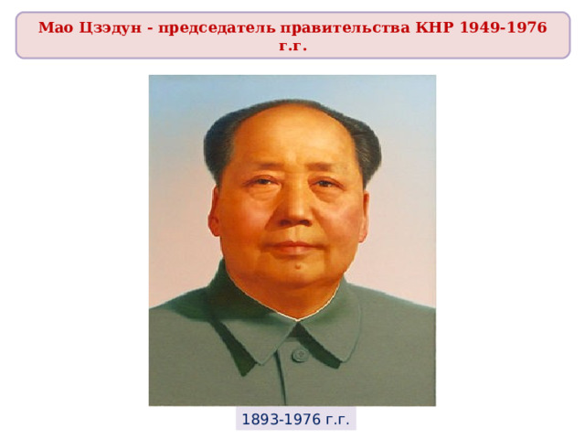 Мао Цзэдун - председатель правительства КНР 1949-1976 г.г. 1893-1976 г.г. 
