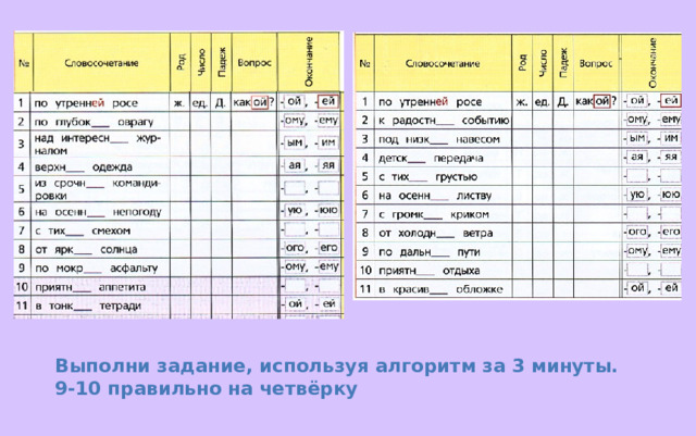 Выполни задание, используя алгоритм за 3 минуты. 9-10 правильно на четвёрку 