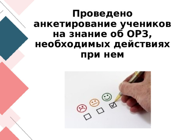 Проведено анкетирование учеников на знание об ОРЗ, необходимых действиях при нем 