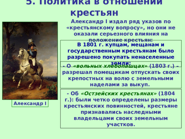 Как изменилось положение крестьян при павле 1. Политика в отношении крестьян при Александре 1.