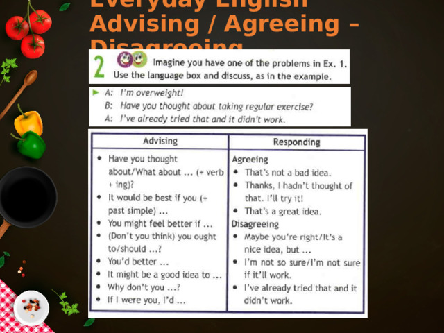 Everyday English  Advising / Agreeing – Disagreeing 