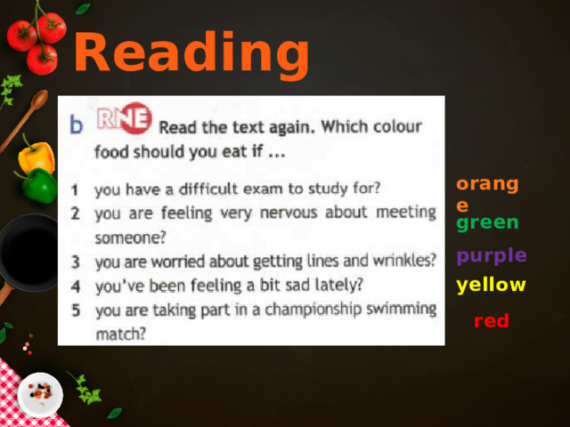 Reading orange green purple yellow red 