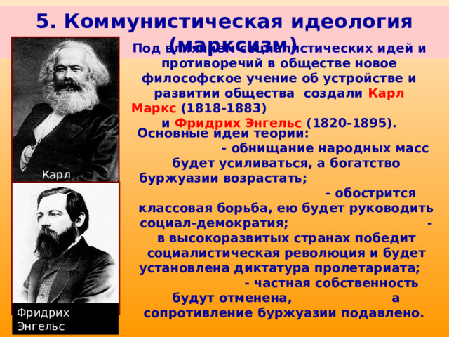 Представители Коммунистической идеологии. Идеи социализма. Основные идеи социализма 9 класс
