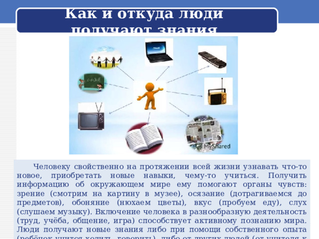 Что дают человеку знания и опыт. Откуда человек получает информацию 2 класс.