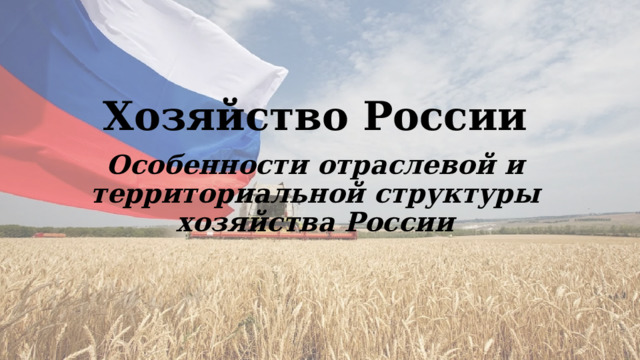 Хозяйство России Особенности отраслевой и территориальной структуры хозяйства России 
