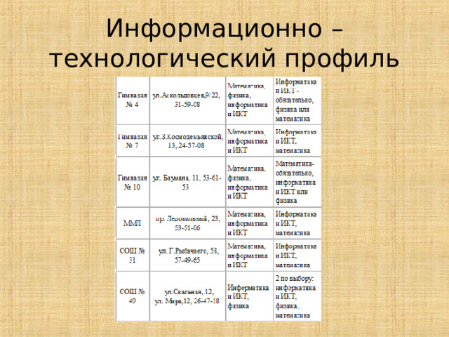 Информационно –технологический профиль 