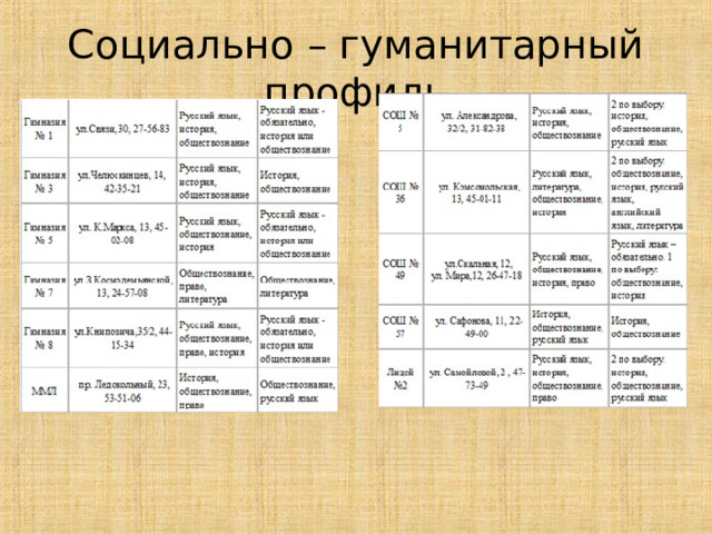 Социально – гуманитарный профиль 