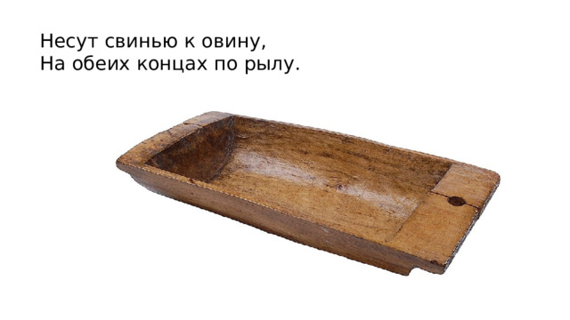 Несут свинью к овину,  На обеих концах по рылу.   
