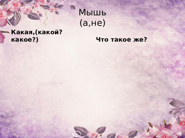 Мышь  (а,не) Какая,(какой?какое?) Что такое же? 