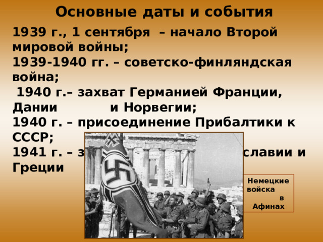 Основные события 1939