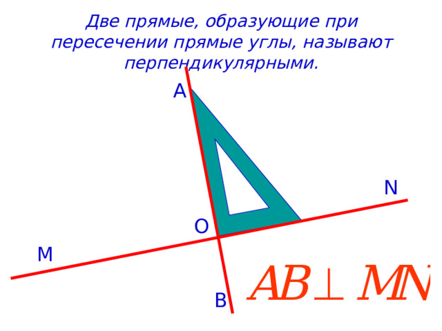 Две прямые, образующие при пересечении прямые углы, называют перпендикулярными. A N O M B 