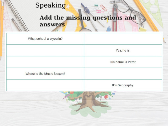 Speaking Add the missing questions and answers 