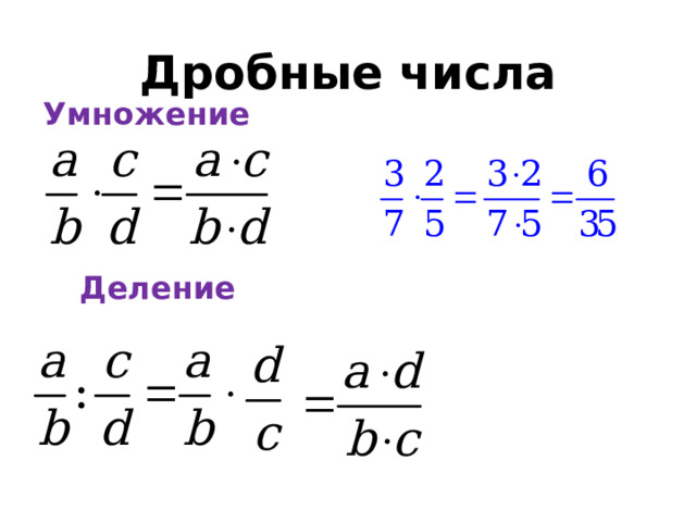 Дробные числа Умножение Деление  