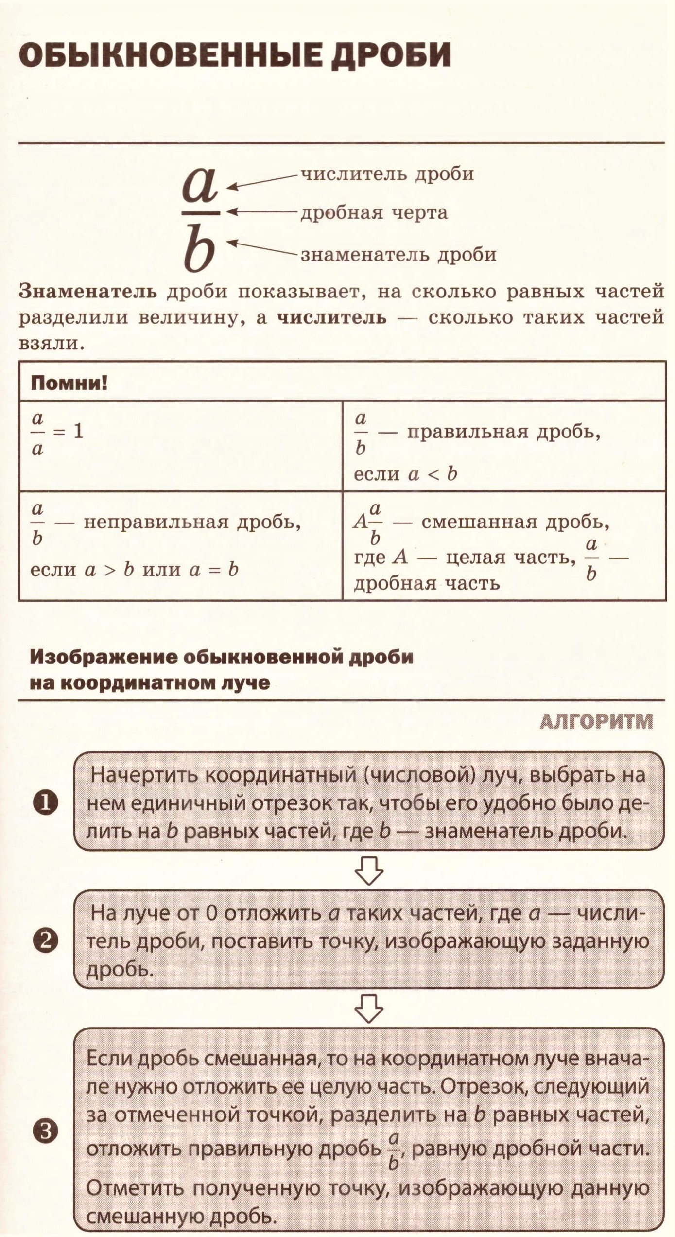 Обыкновенные дроби: теория, алгоритмы и примеры решения типовых задач