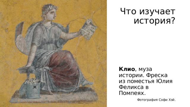 Что изучает история? Клио , муза истории. Фреска из поместья Юлия Феликса в Помпеях. Фотография Софи Хэй. 
