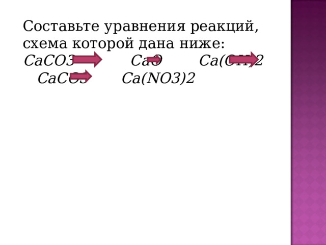 Составьте уравнения реакций, схема которой дана ниже: CaCO3 CaO Ca(OH)2 CaCO3 Ca(NO3)2 