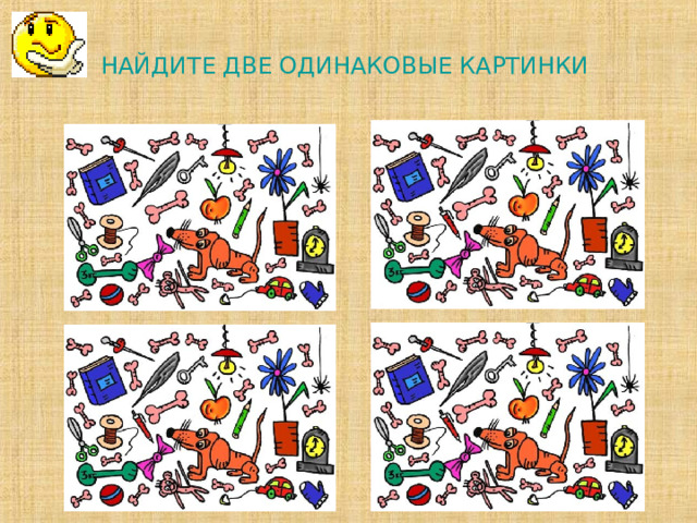НАЙДИТЕ ДВЕ ОДИНАКОВЫЕ КАРТИНКИ         