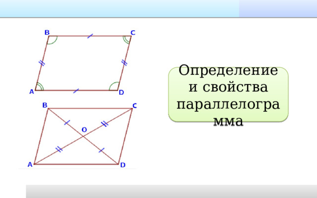 Определение и свойства параллелограмма 